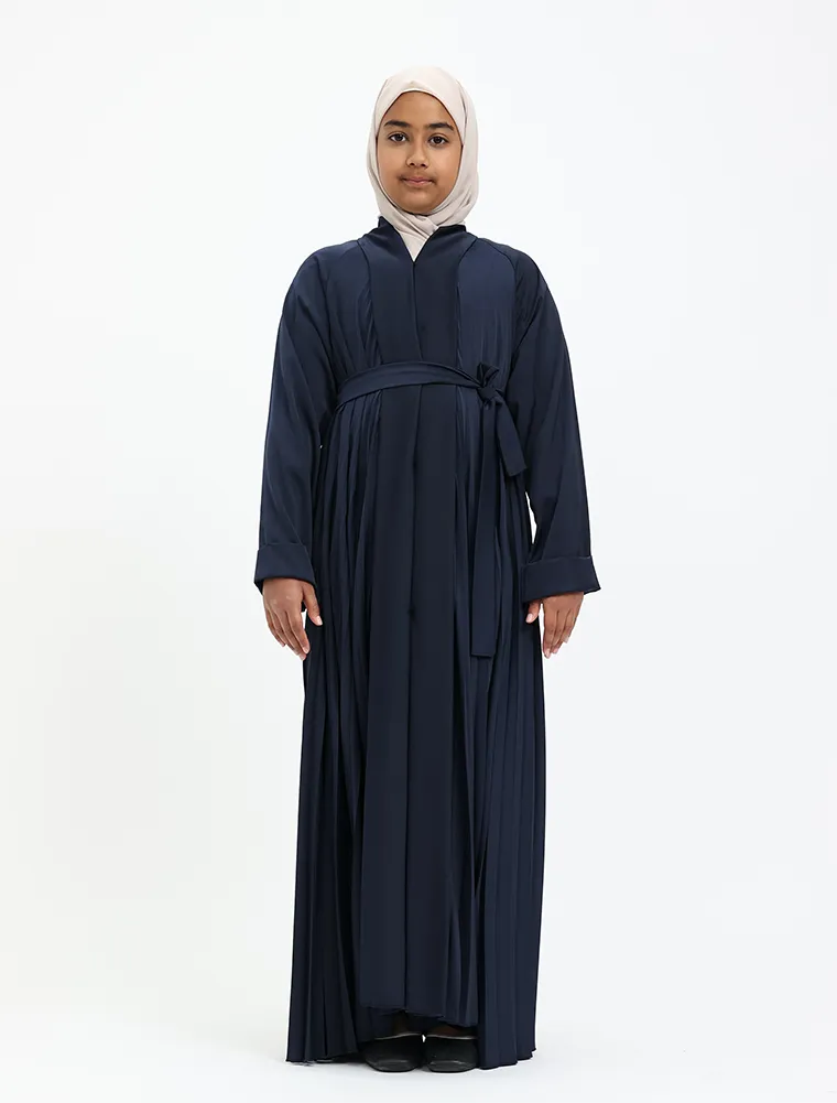Girls Navy Pleated Silhouette Abaya